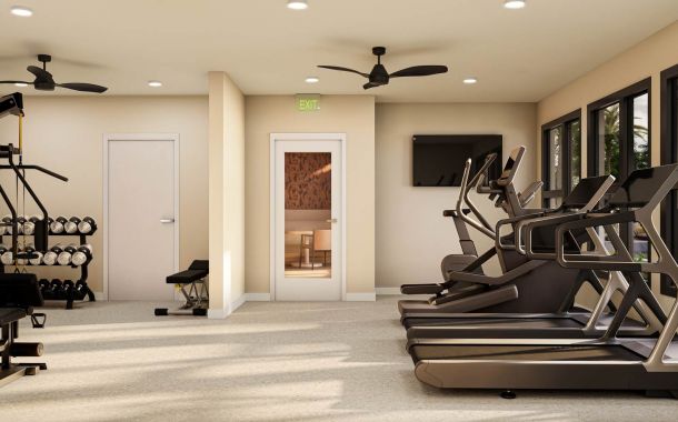 Modern fitness center at Calypso at Ballpark Village